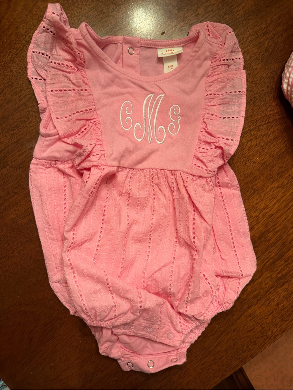 Cat & Jack Pink Flutter-Sleeve Monogram Bubble One-Piece